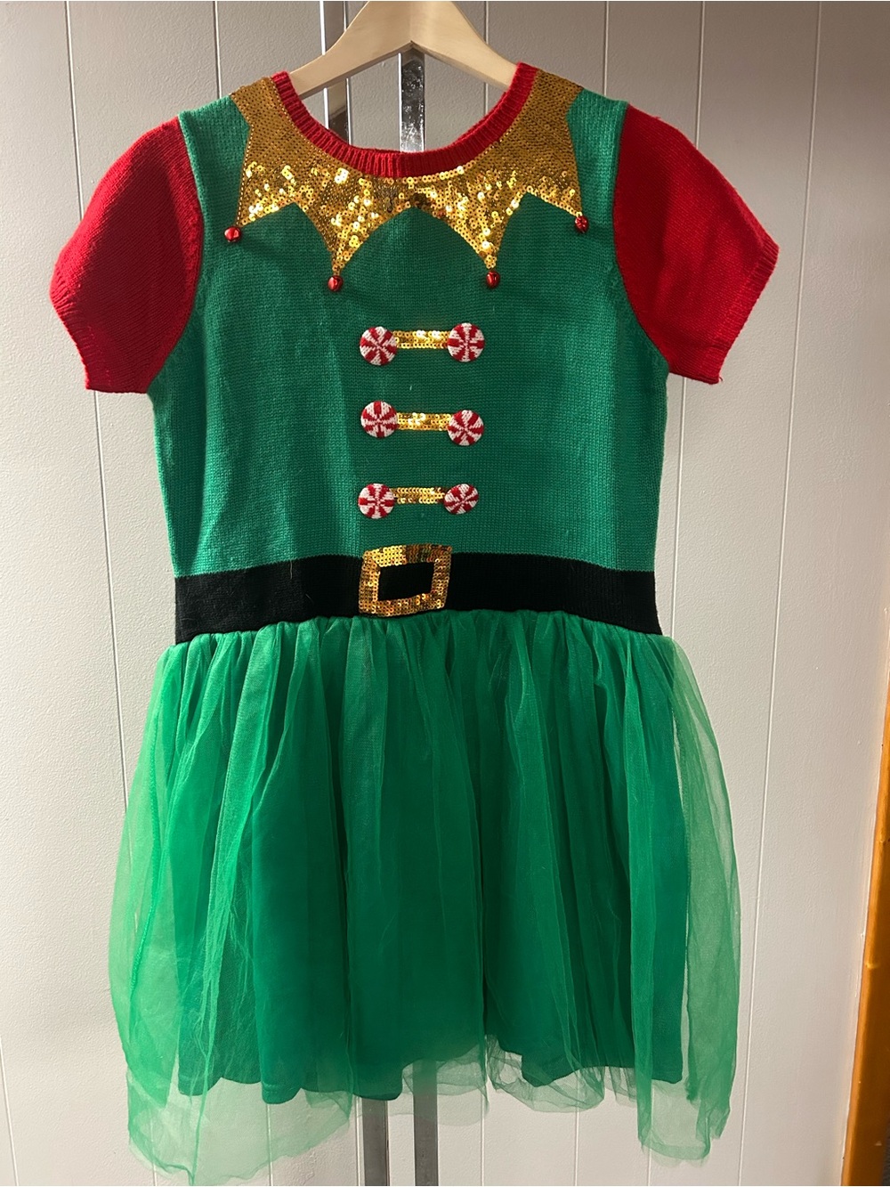 Elf Dress Christmas Holiday Festive sequins 33 Degrees Medium